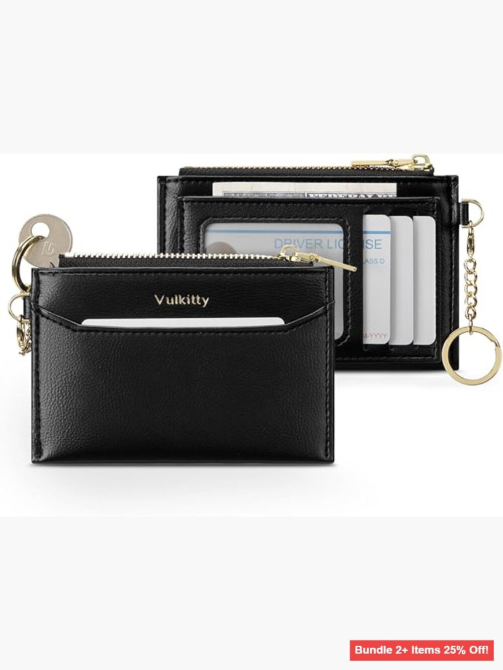 Slim RFID Card Holder with Keychain ID Window Minimalist Wallet